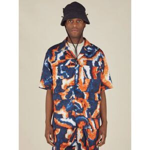 NICHOLAS DALEY Mens Shirt Large Blue Button Up Utility SUMINIGASHI ALOHA $695